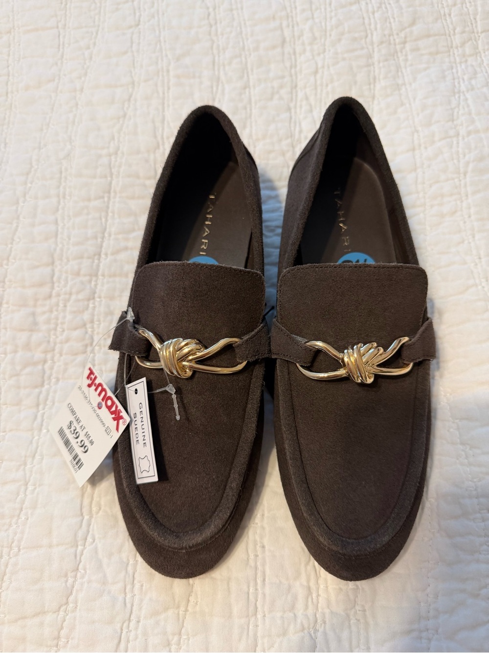 Women’s Tahari Brown Suede Loafers with Gold Accent NWT